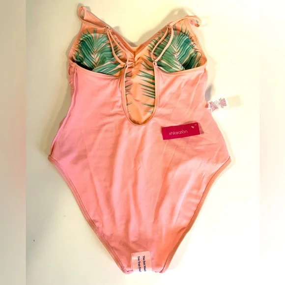 Xhilaration Tropical Palm Print Scoop Back One Piece Swimsuit - Picture 9 of 12